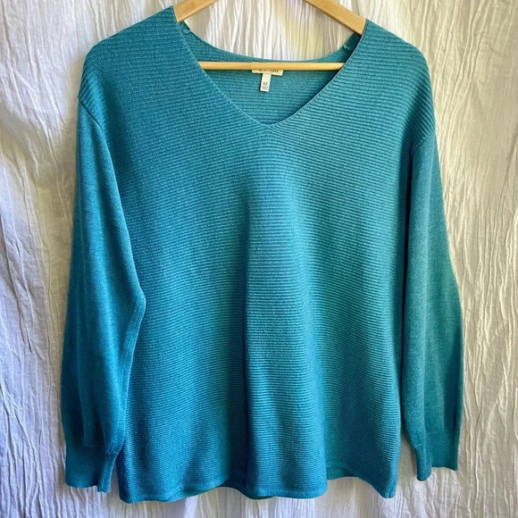 Ella Moss Blue Ribbed Long Sleeve Sweater, M - Picture 2 of 11